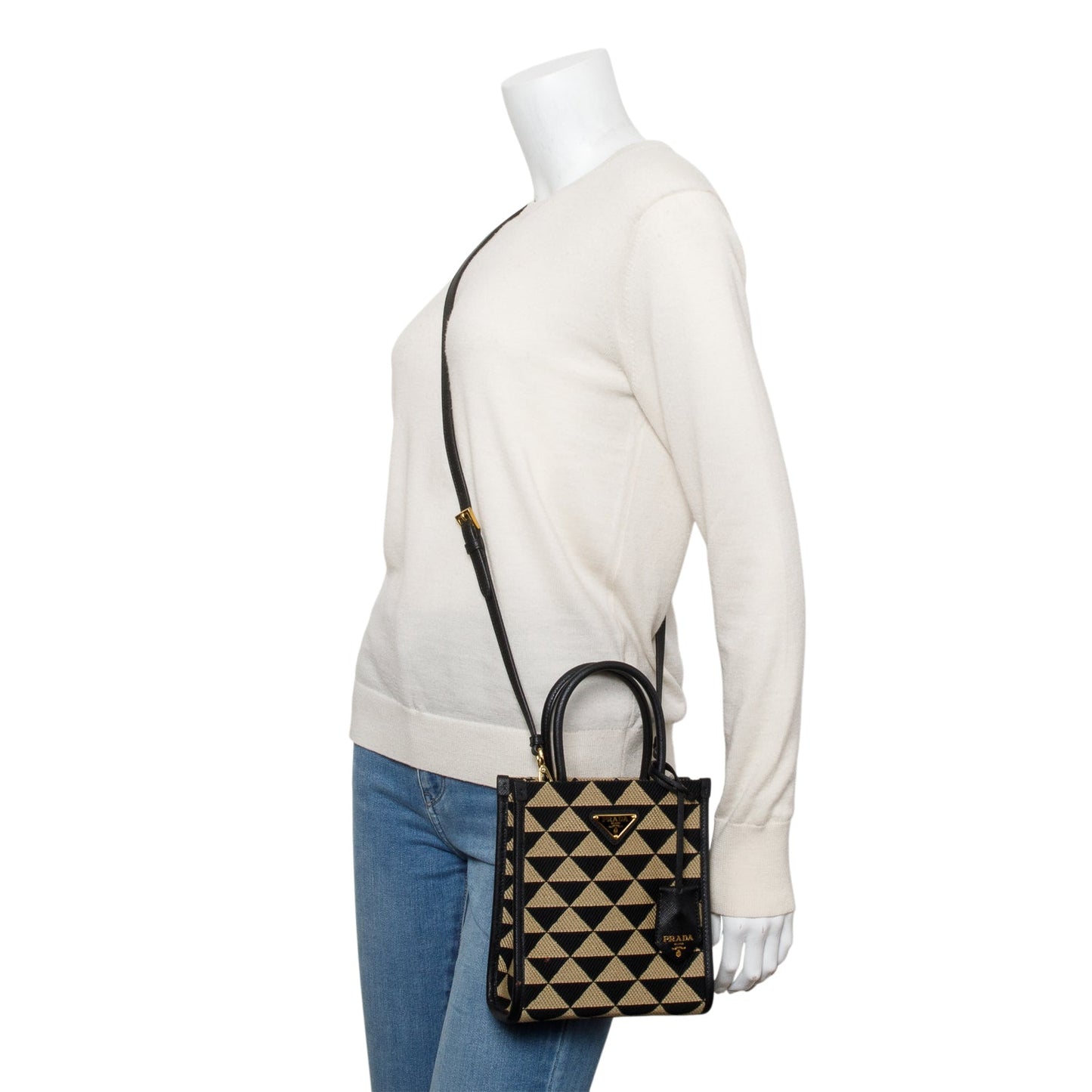 Prada Beige/Black Embroidered Fabric Mini Symbole Bag