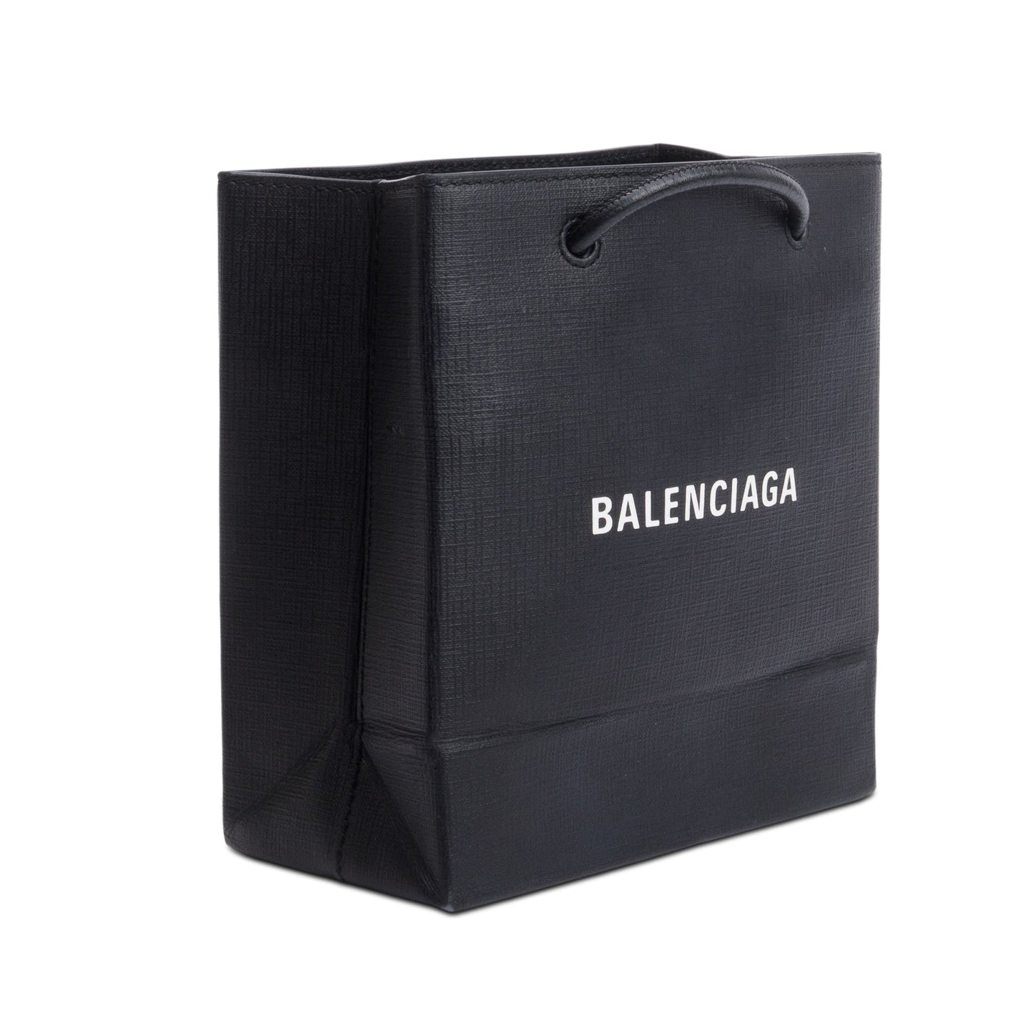 Balenciaga Black Calfskin Leather XXS Logo Leather Shopping Tote