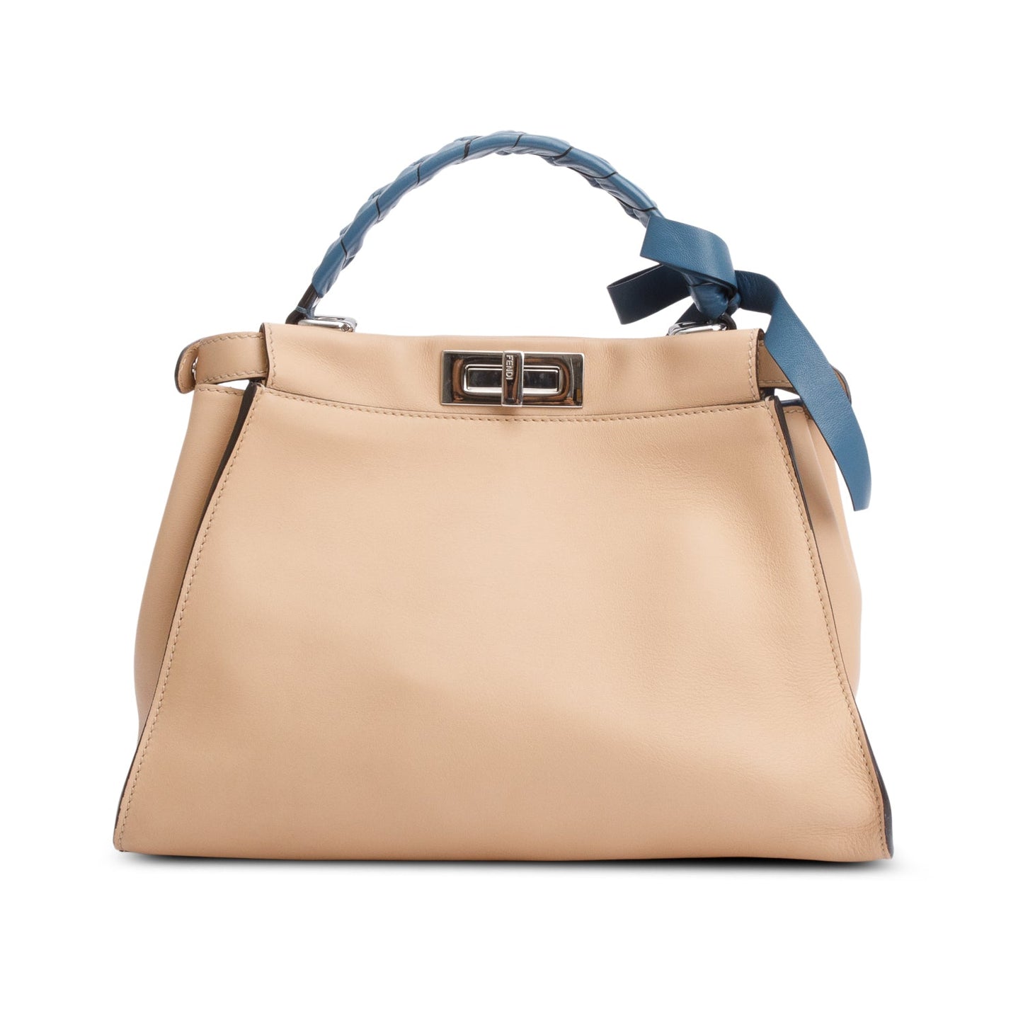 Fendi Beige Calfskin Leather Medium Peekaboo Blue Ribbon Bag