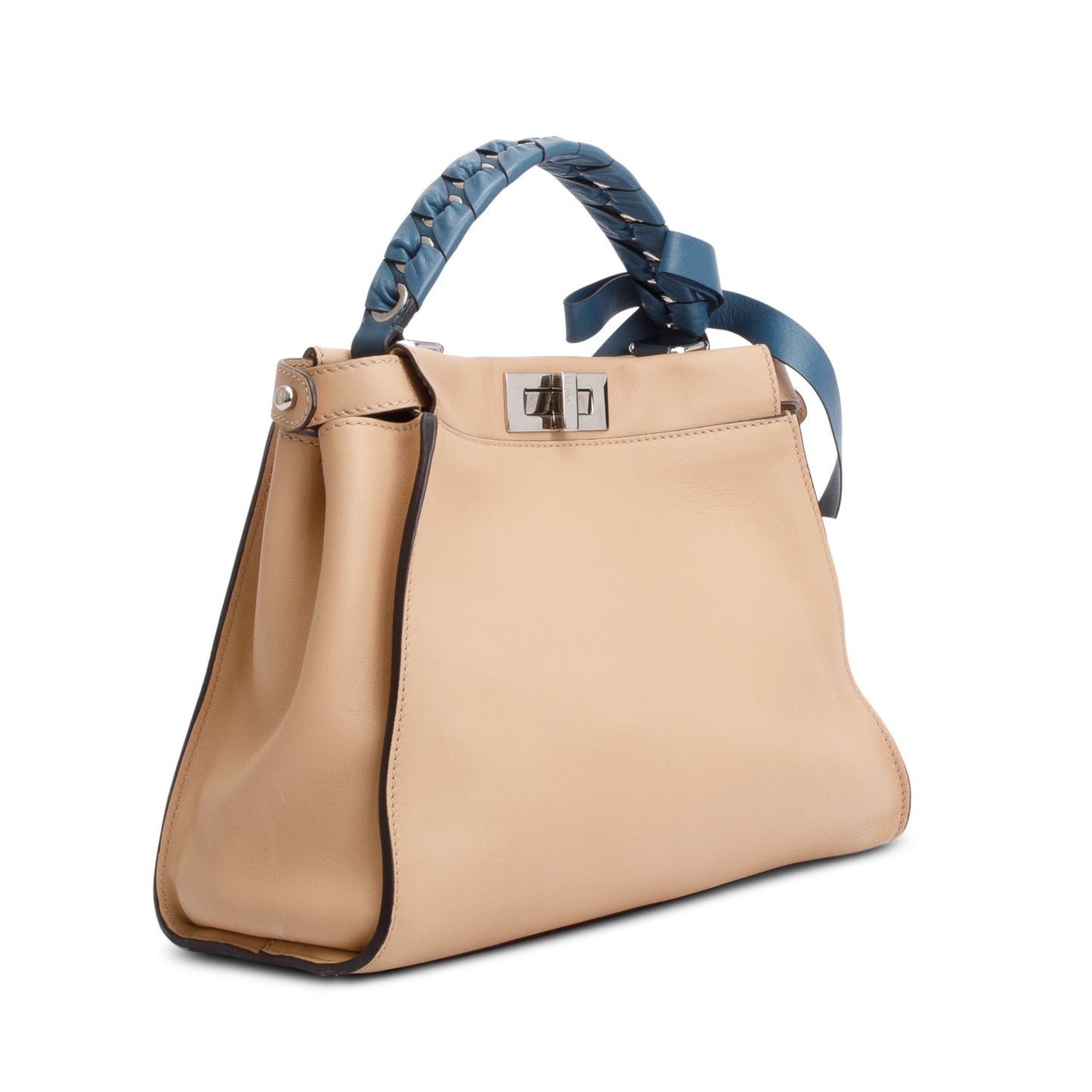 Fendi Beige Calfskin Leather Medium Peekaboo Blue Ribbon Bag