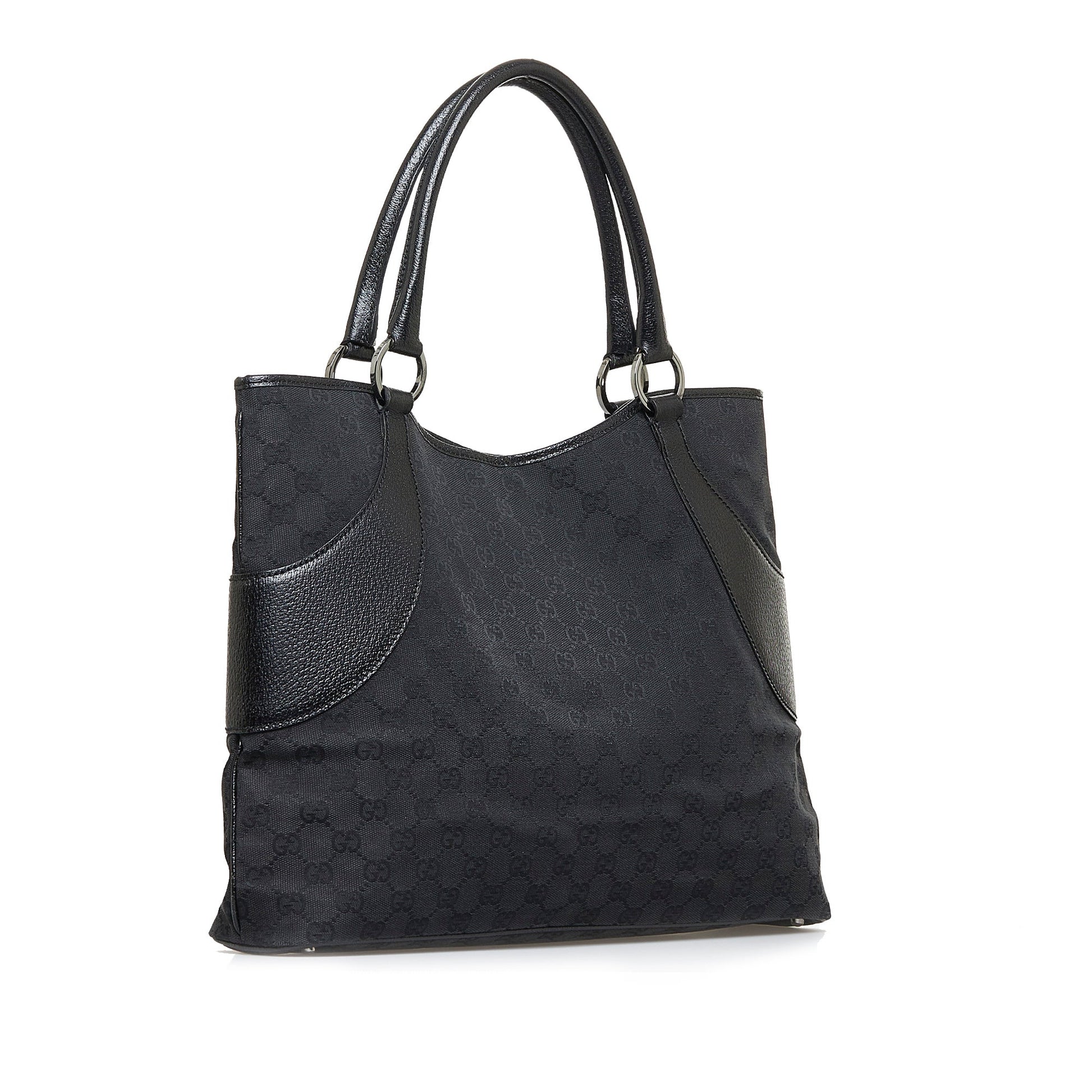 Gucci Black Leather Canvas Tote Style 16