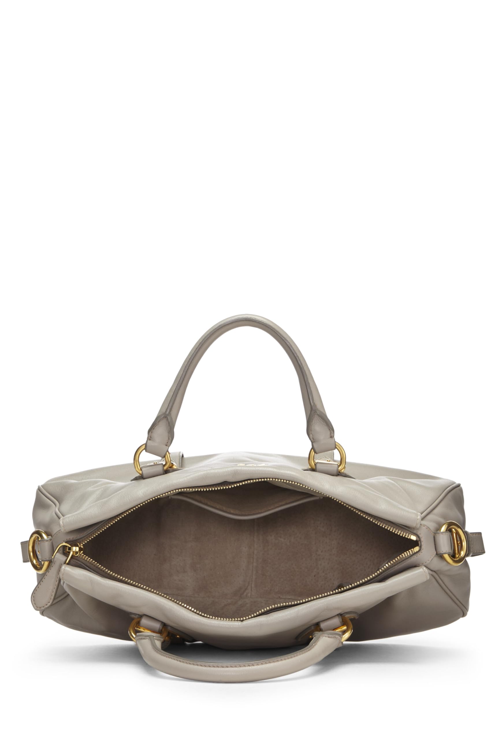 Prada, Grey Calfskin Convertible Buckle Handbag, Grey