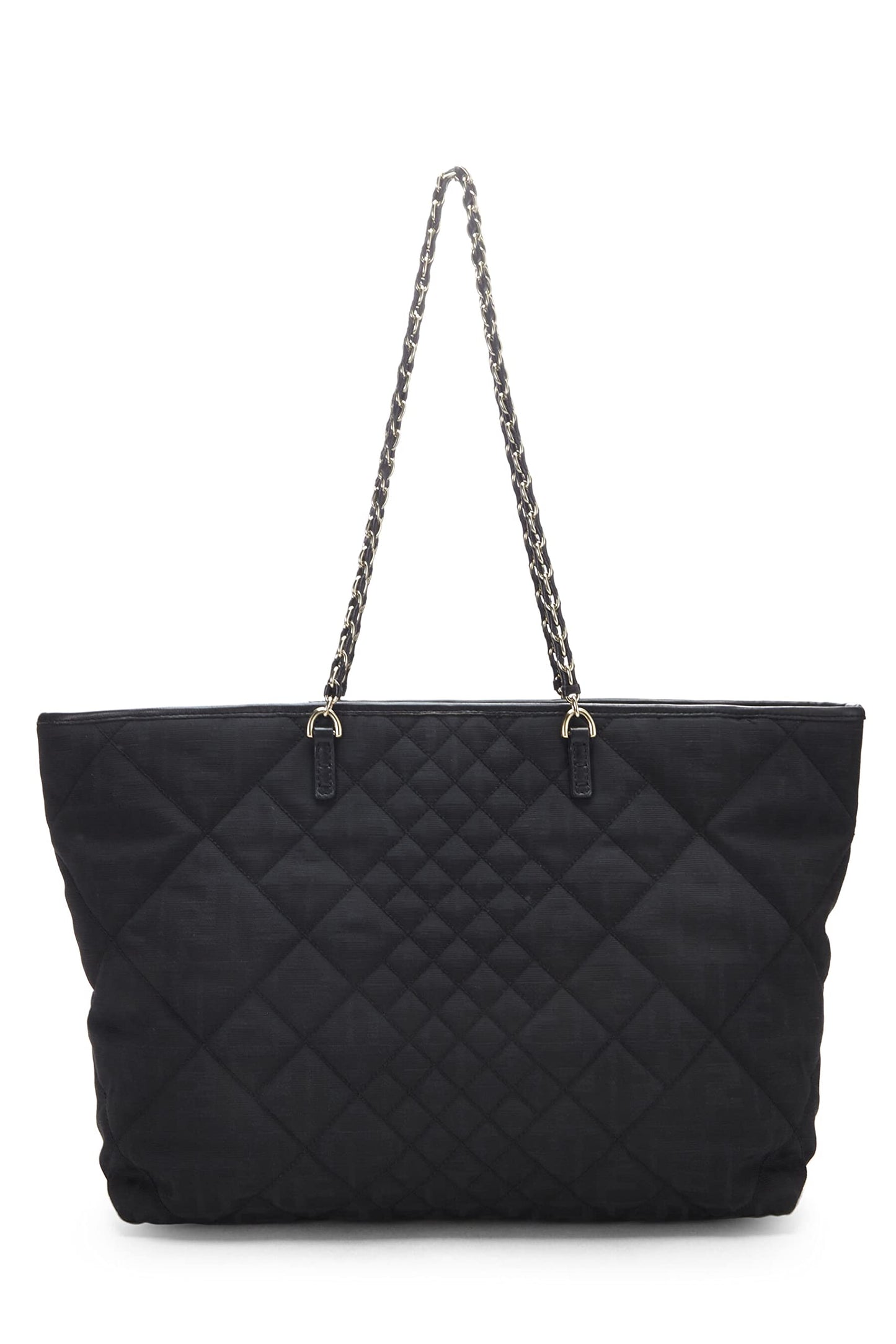 Fendi, Black Quilted Canvas Chain Tote, Black