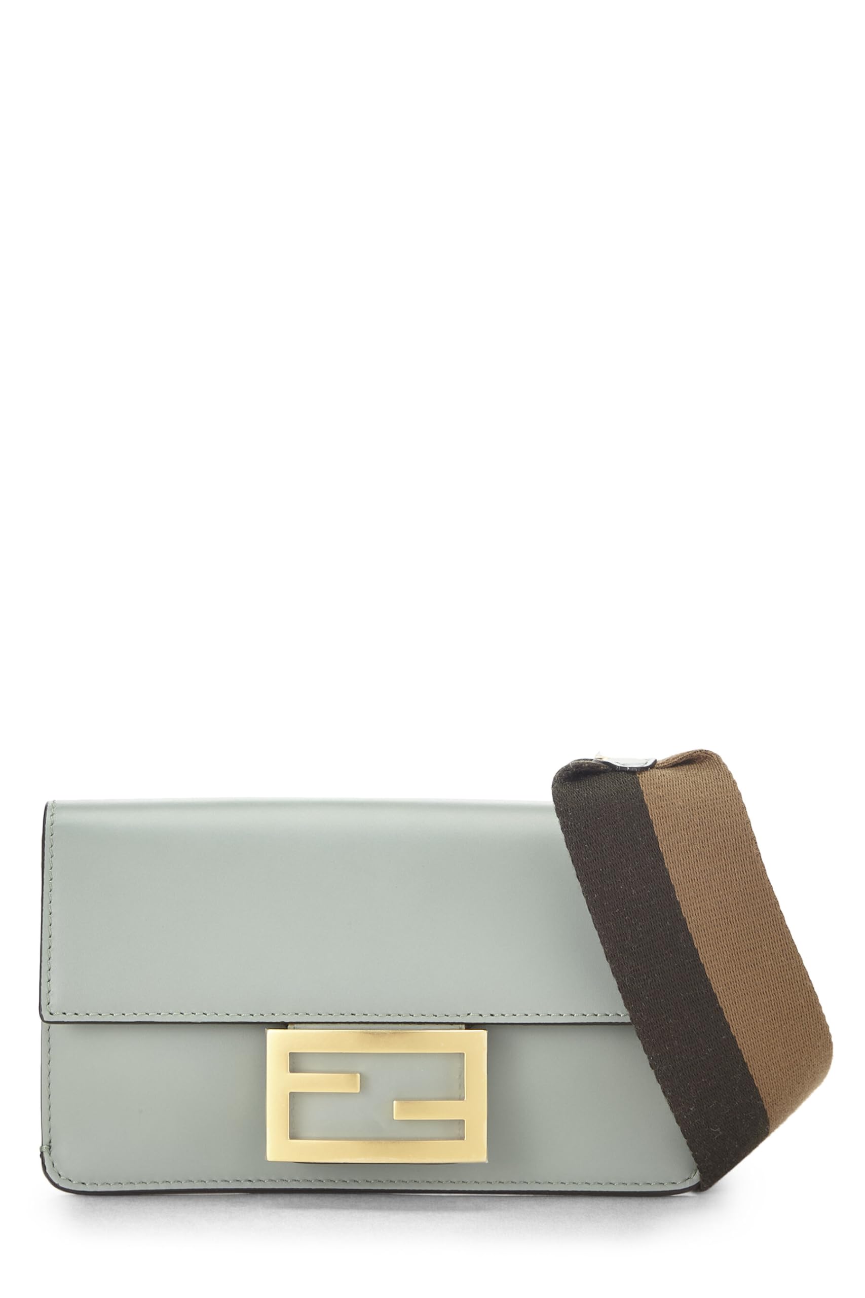 Fendi, Blue Leather Flat Baguette Bag Mini, Blue