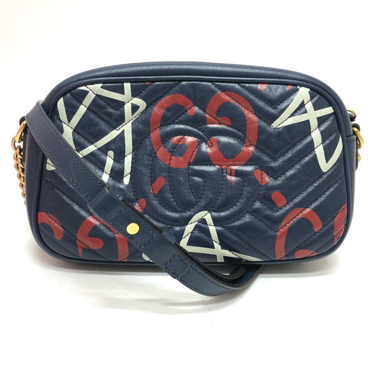 GUCCI Shoulder Bag 447632 leather Gold Metal GG Marmont Ghost unisex(Unisex)