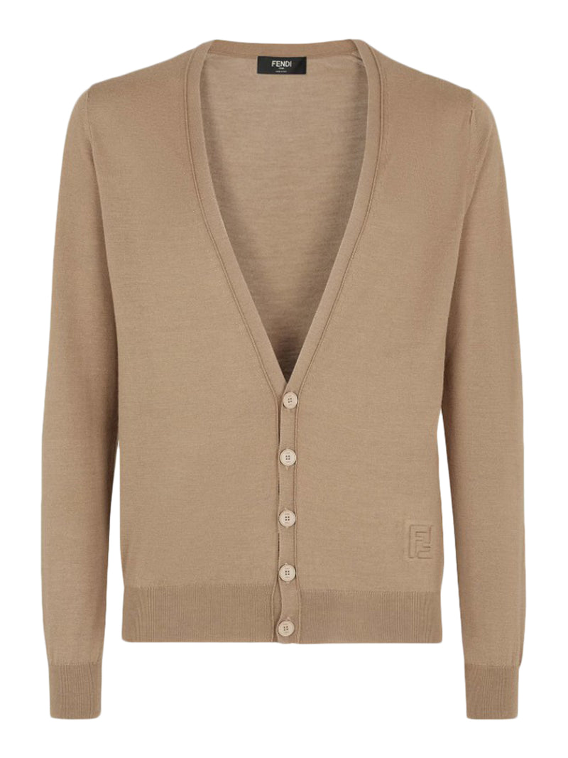 Fendi Men Light Brown Wool Cardigan