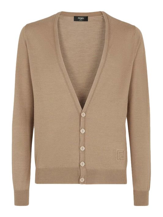 Fendi Men Light Brown Wool Cardigan