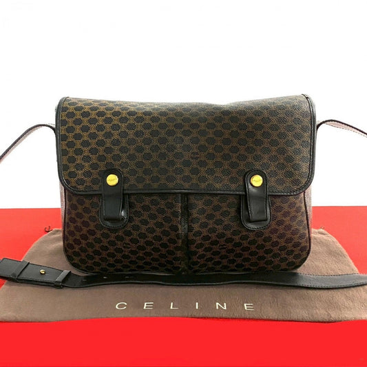 CELINE Shoulder Bag Leather, PVC black Macadam Blason Triomphe Pattern Women