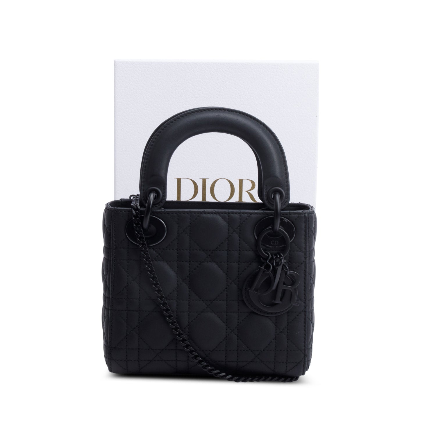 Christian Dior 2020 Black Ultramatte Cannage Leather Mini Lady Dior Bag