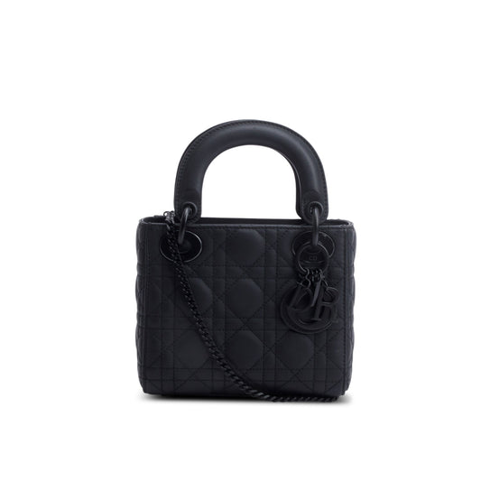 Christian Dior 2020 Black Ultramatte Cannage Leather Mini Lady Dior Bag