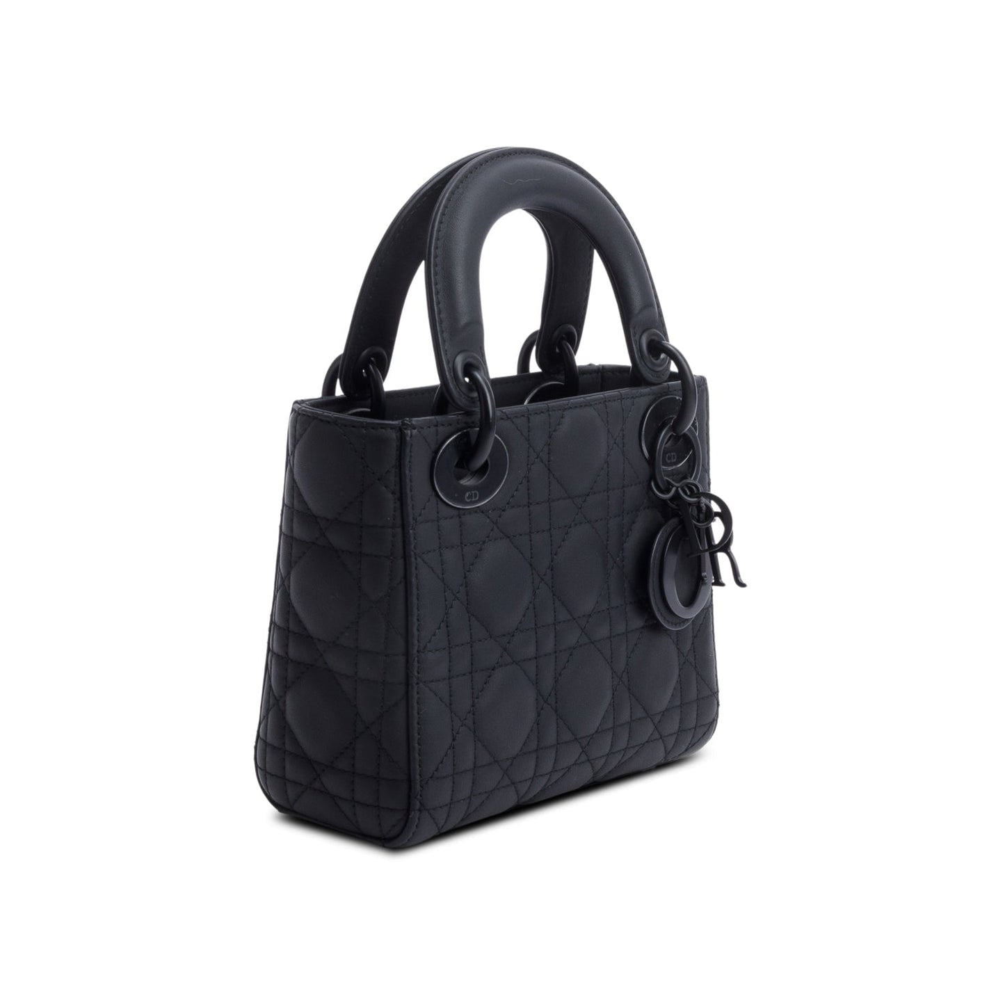 Christian Dior 2020 Black Ultramatte Cannage Leather Mini Lady Dior Bag