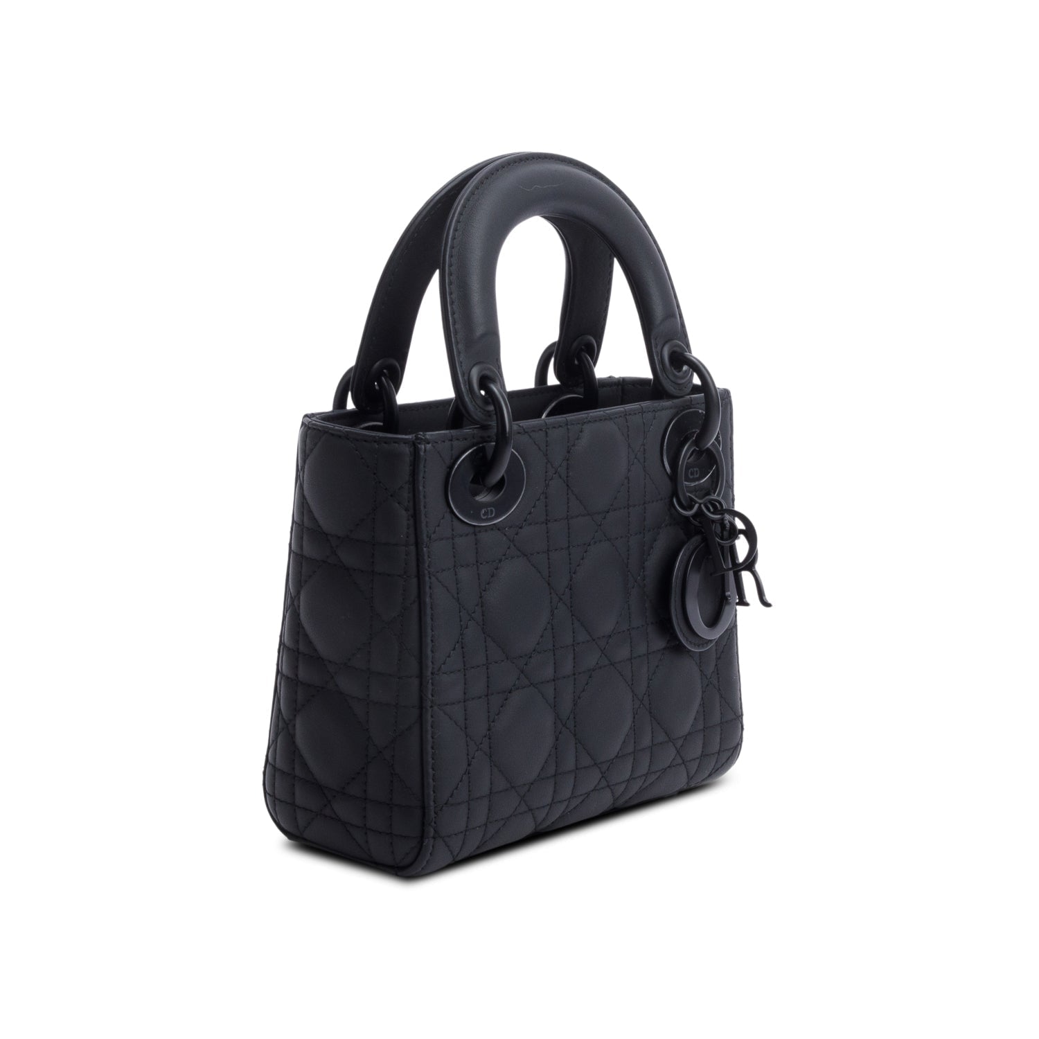 Christian Dior 2020 Black Ultramatte Cannage Leather Mini Lady Dior Bag