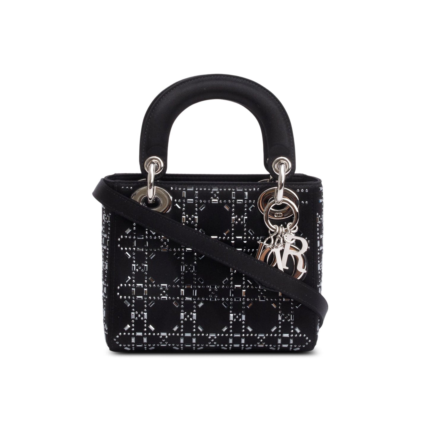 Christian Dior 2020 Black Strass Cannage Satin Mini Lady Dior Bag
