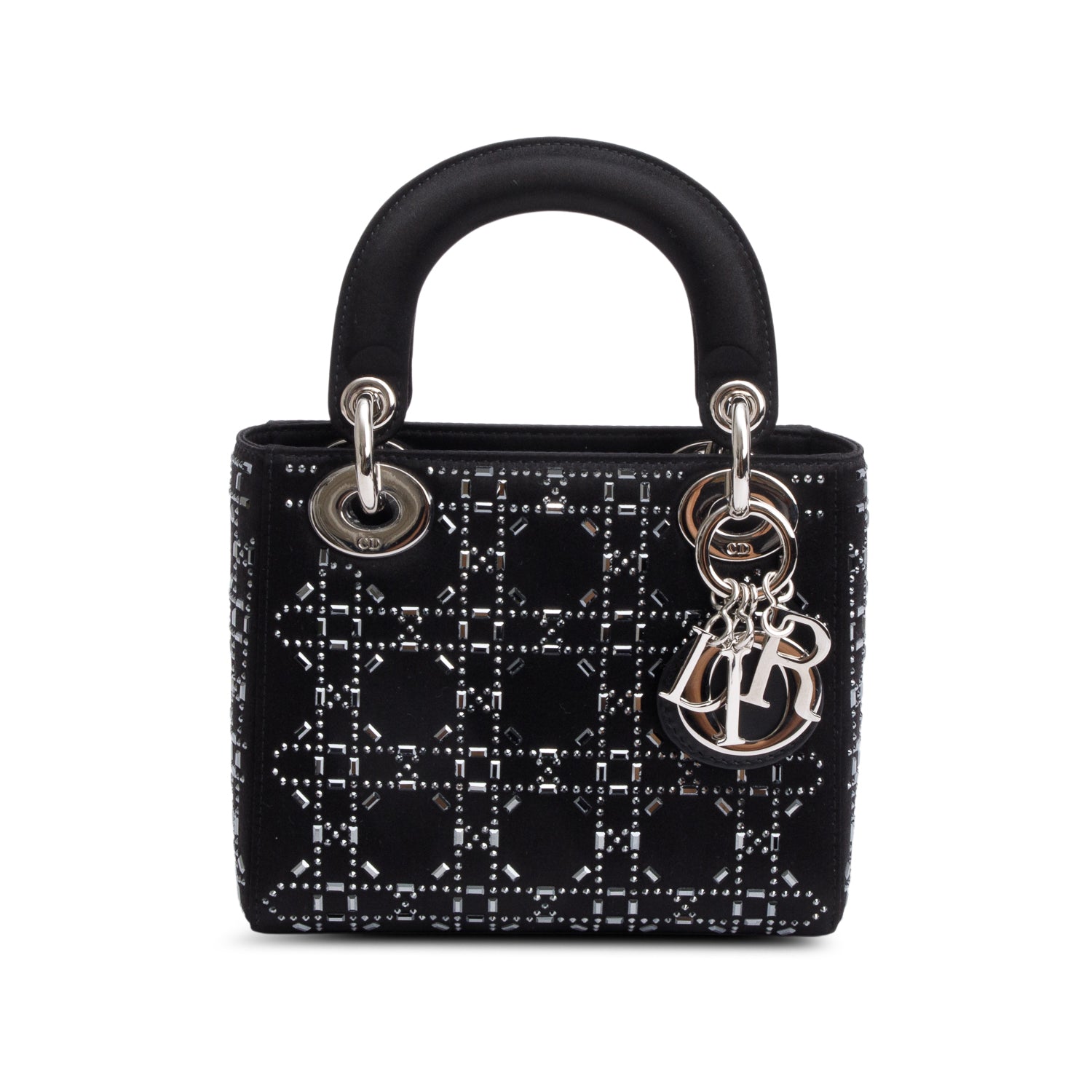 Christian Dior 2020 Black Strass Cannage Satin Mini Lady Dior Bag
