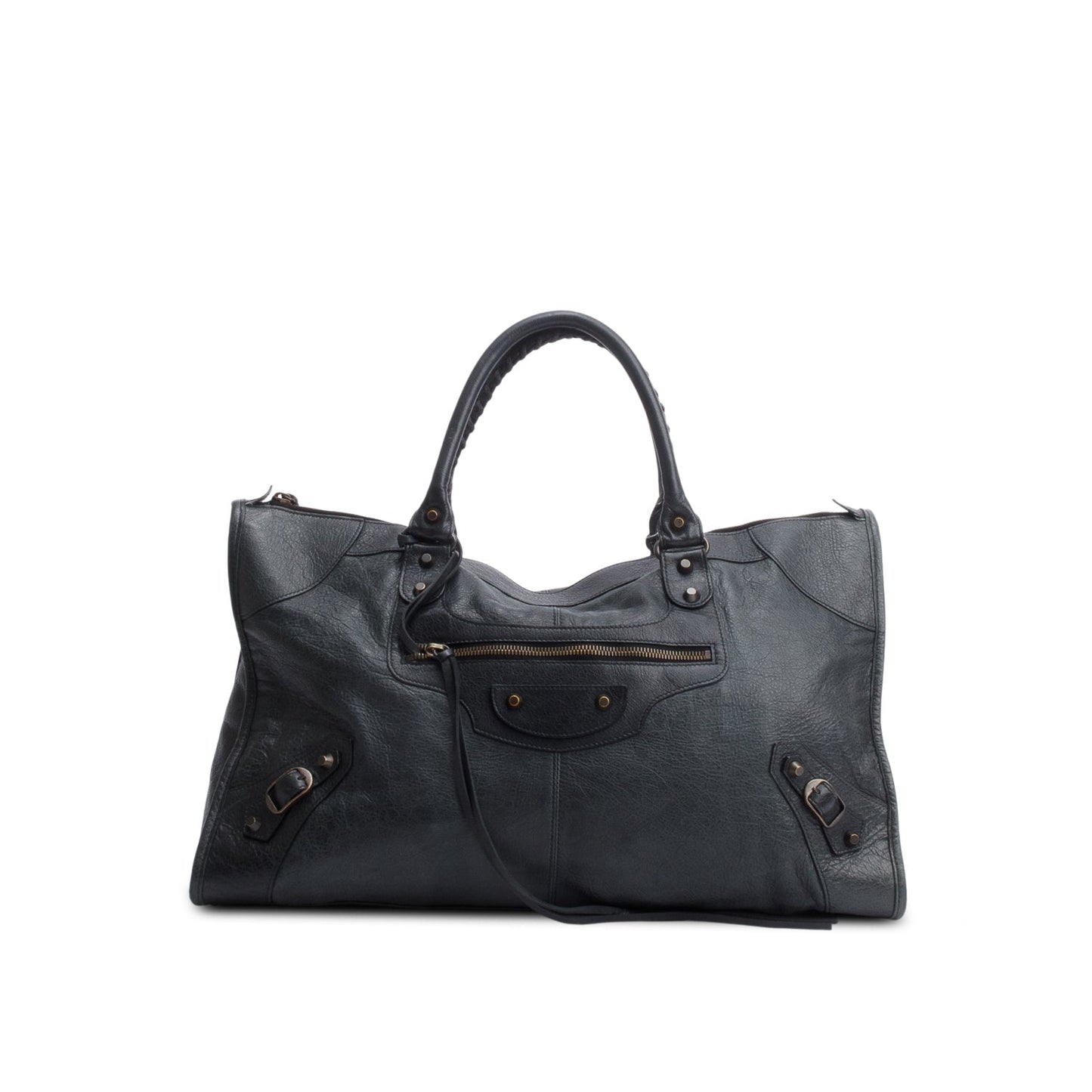 Balenciaga Dark Green Agneu Leather Motocross Classic Work Bag