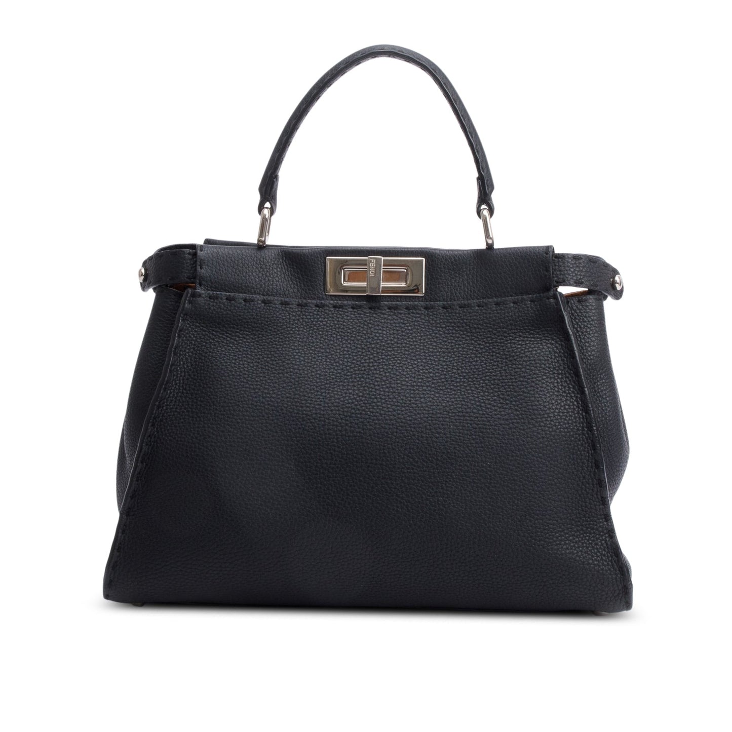 Fendi Black Leather Romano Selleria Medium Peekaboo Bag