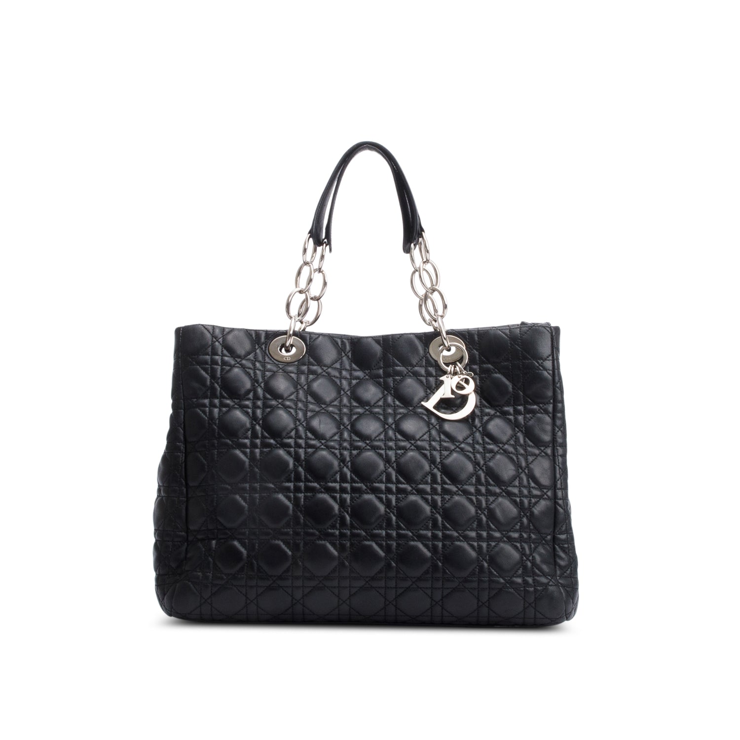 Christian Dior Black Cannage Calfskin Leather Large Lady Dior Soft Shopping Tote