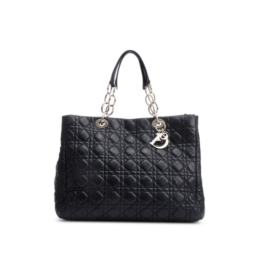 Christian Dior Black Cannage Calfskin Leather Large Lady Dior Soft Shopping Tote