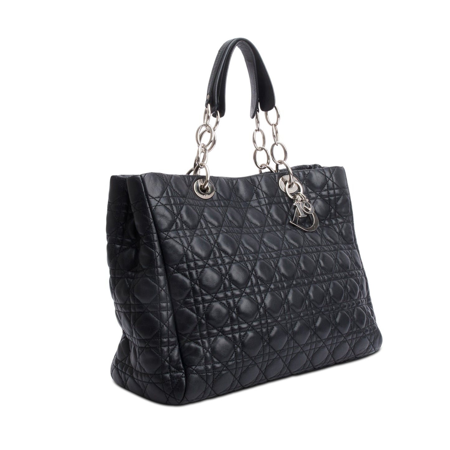 Christian Dior Black Cannage Calfskin Leather Large Lady Dior Soft Shopping Tote