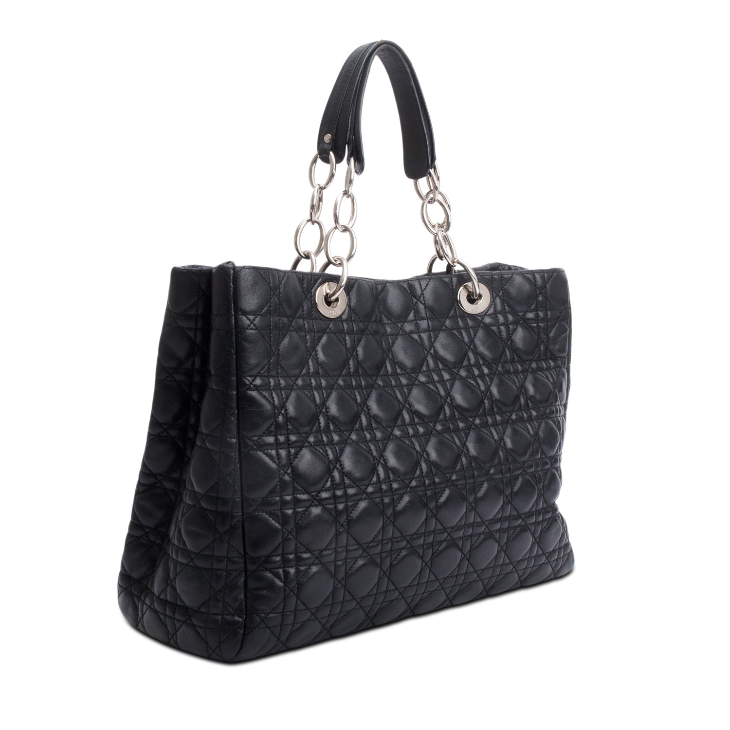 Christian Dior Black Cannage Calfskin Leather Large Lady Dior Soft Shopping Tote