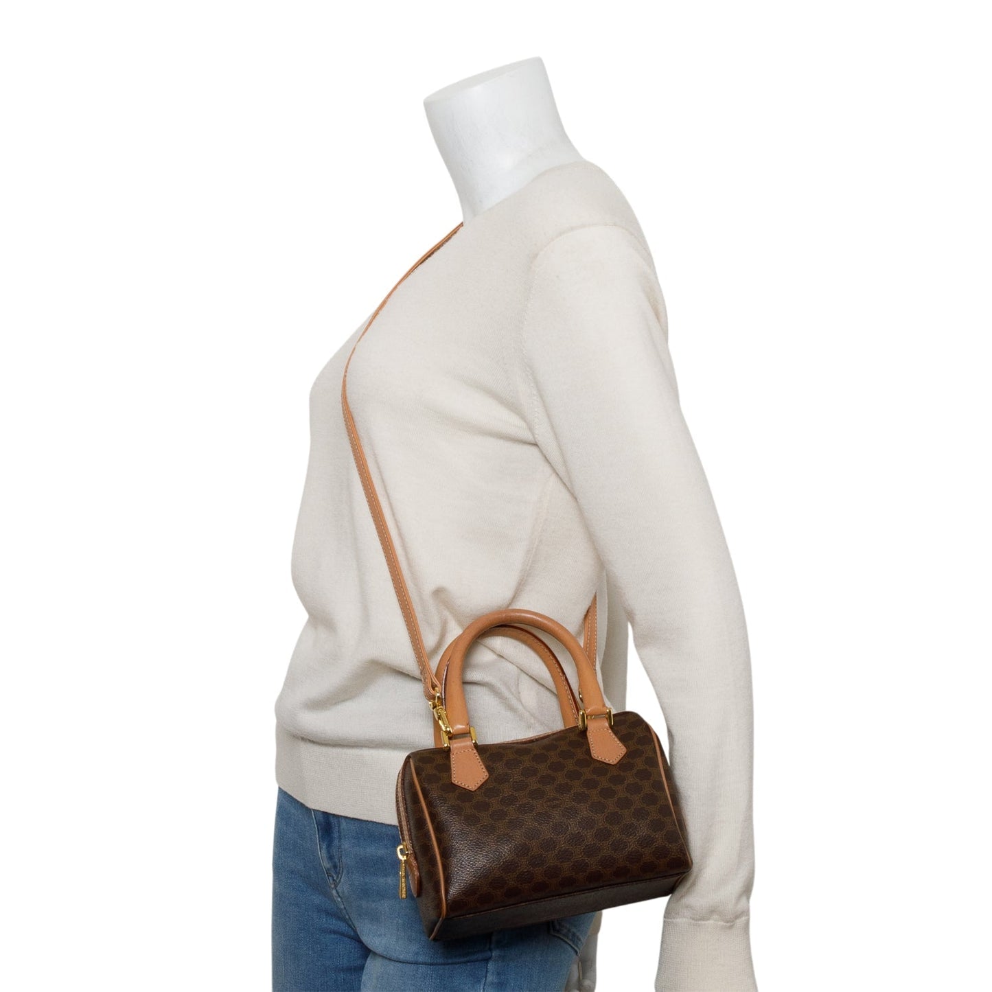 Celine Brown Triomphe Canvas Small Boston Bag