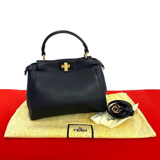 FENDI Shoulder Bag leather Navy Peekaboo Mini Women
