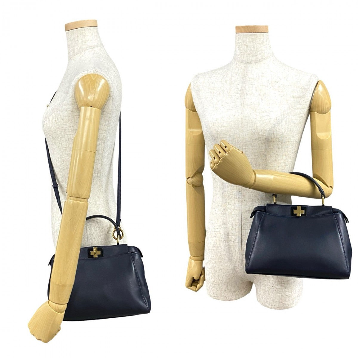 FENDI Shoulder Bag leather Navy Peekaboo Mini Women