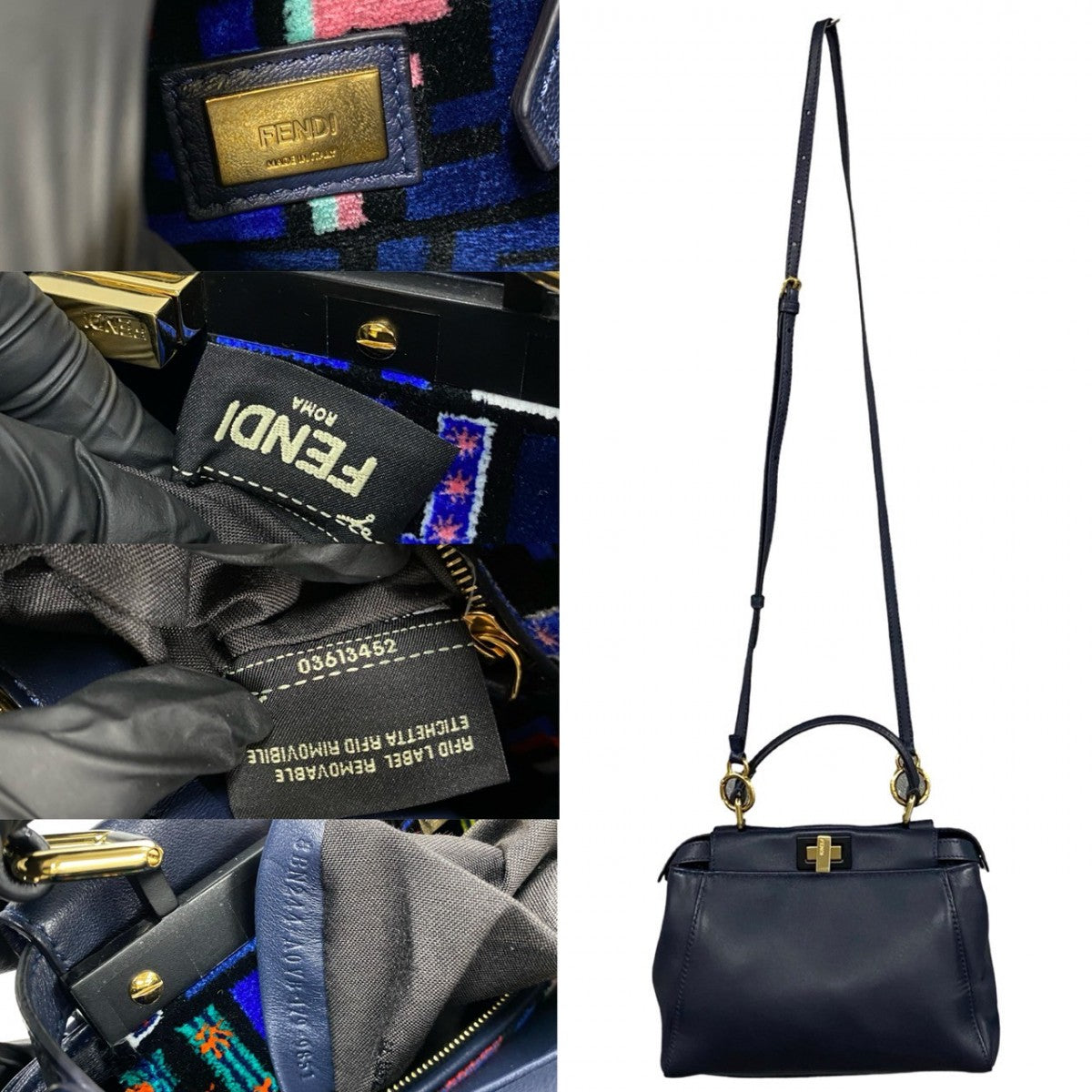 FENDI Shoulder Bag leather Navy Peekaboo Mini Women