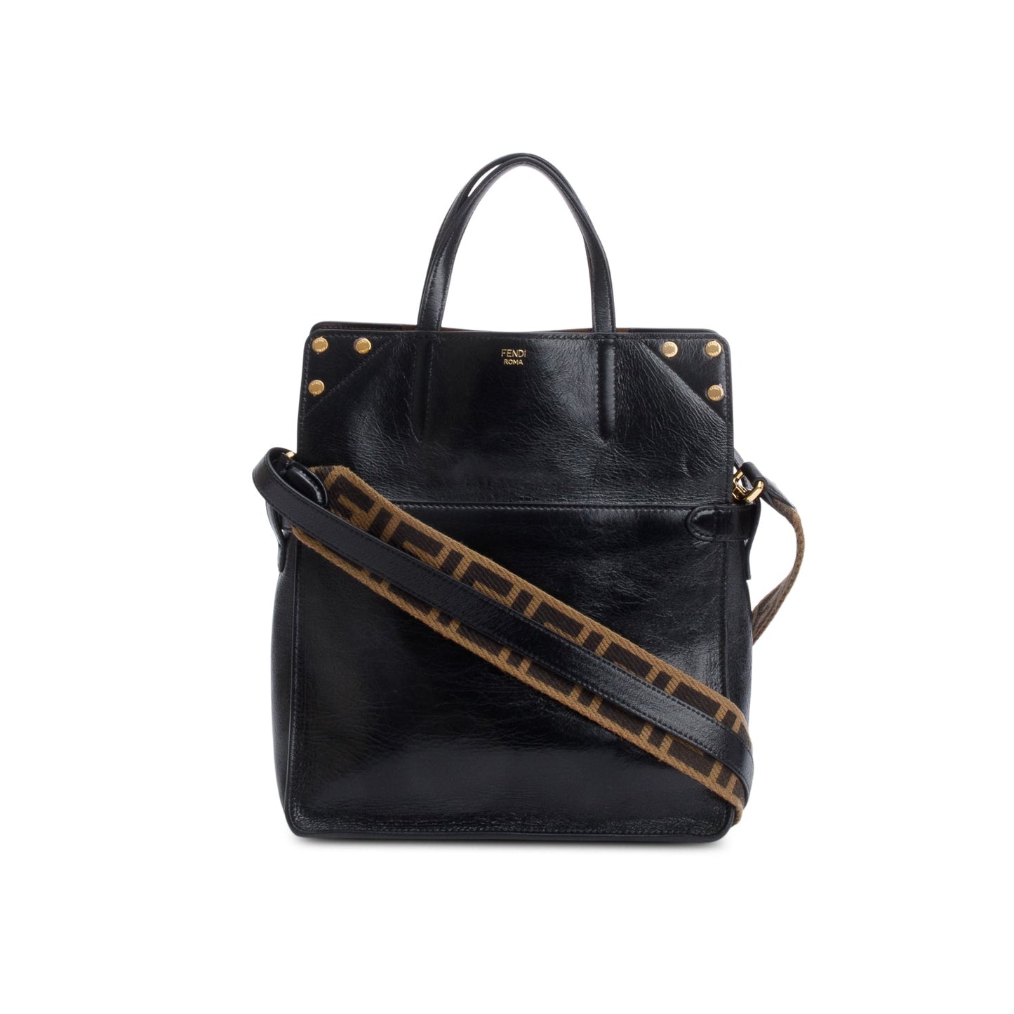 Fendi Black Leather Brown Suede FF Small Flip Bag
