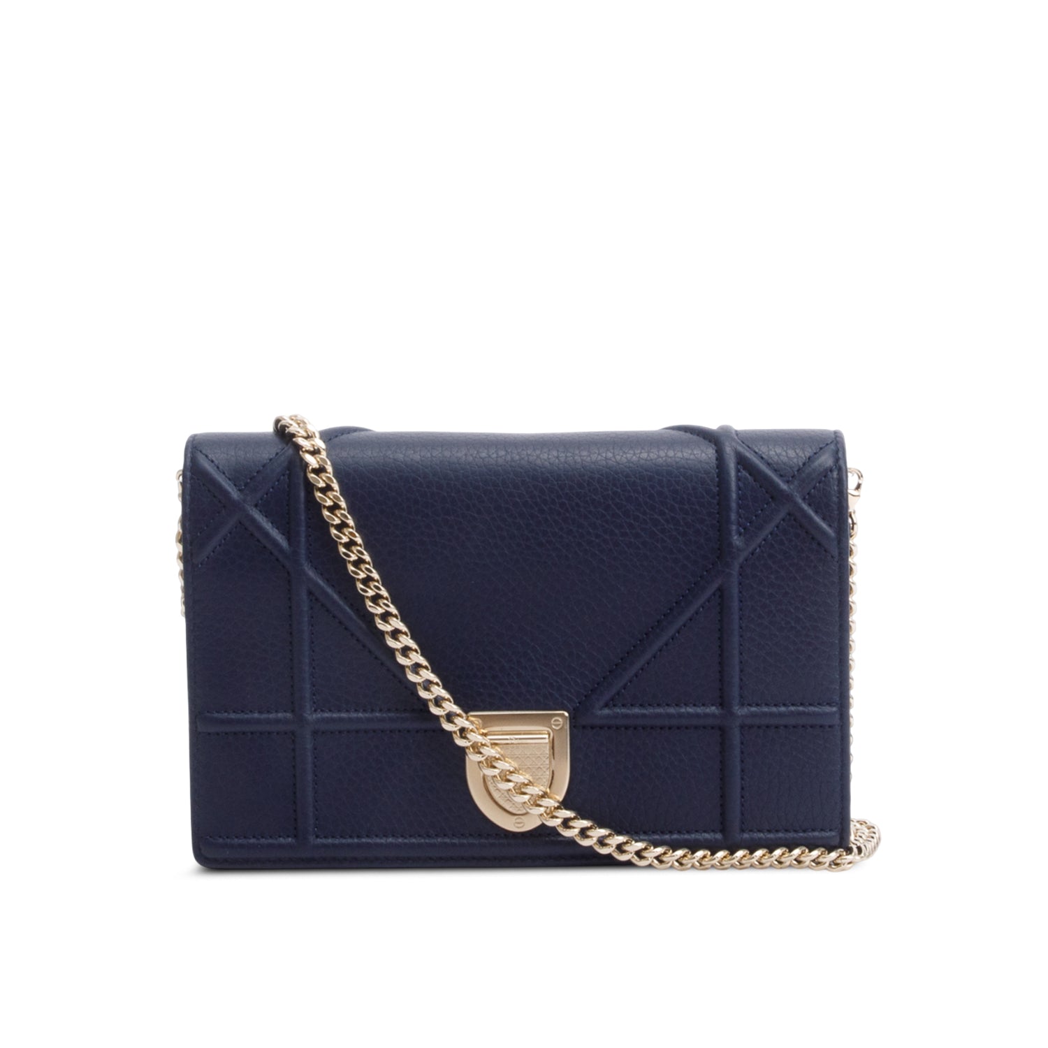 Christian Dior Blue Grained Calfskin Diorama Wallet on Chain