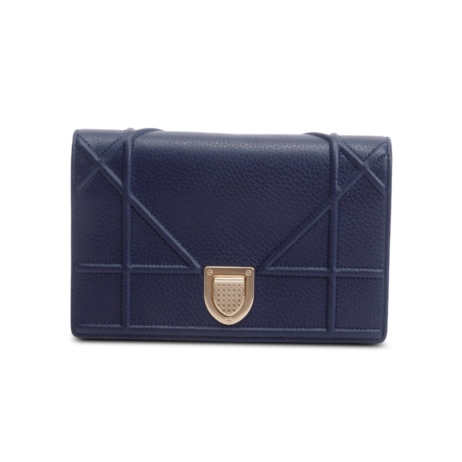Christian Dior Blue Grained Calfskin Diorama Wallet on Chain