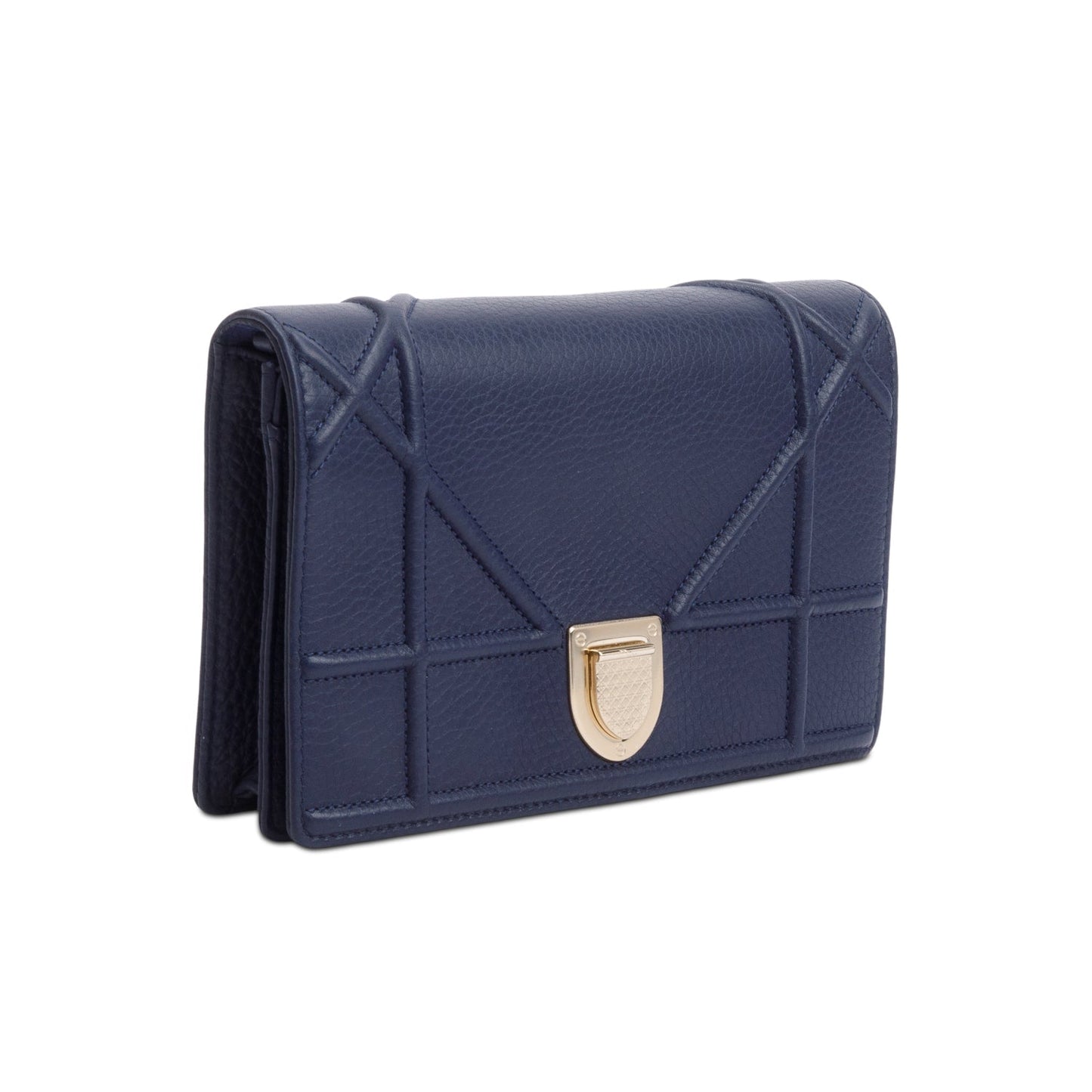Christian Dior Blue Grained Calfskin Diorama Wallet on Chain