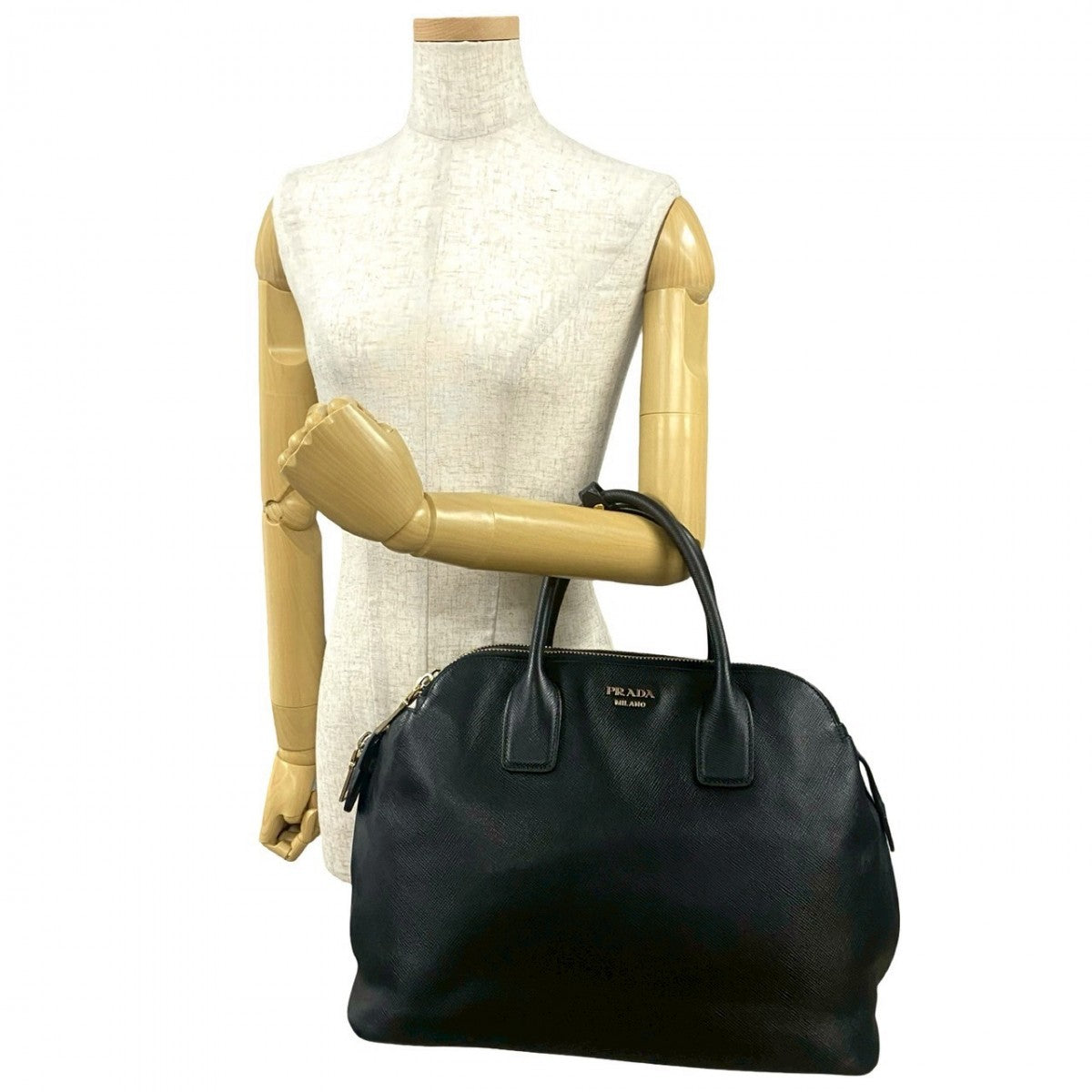 PRADA Handbag leather black PRADA logoMetal Women