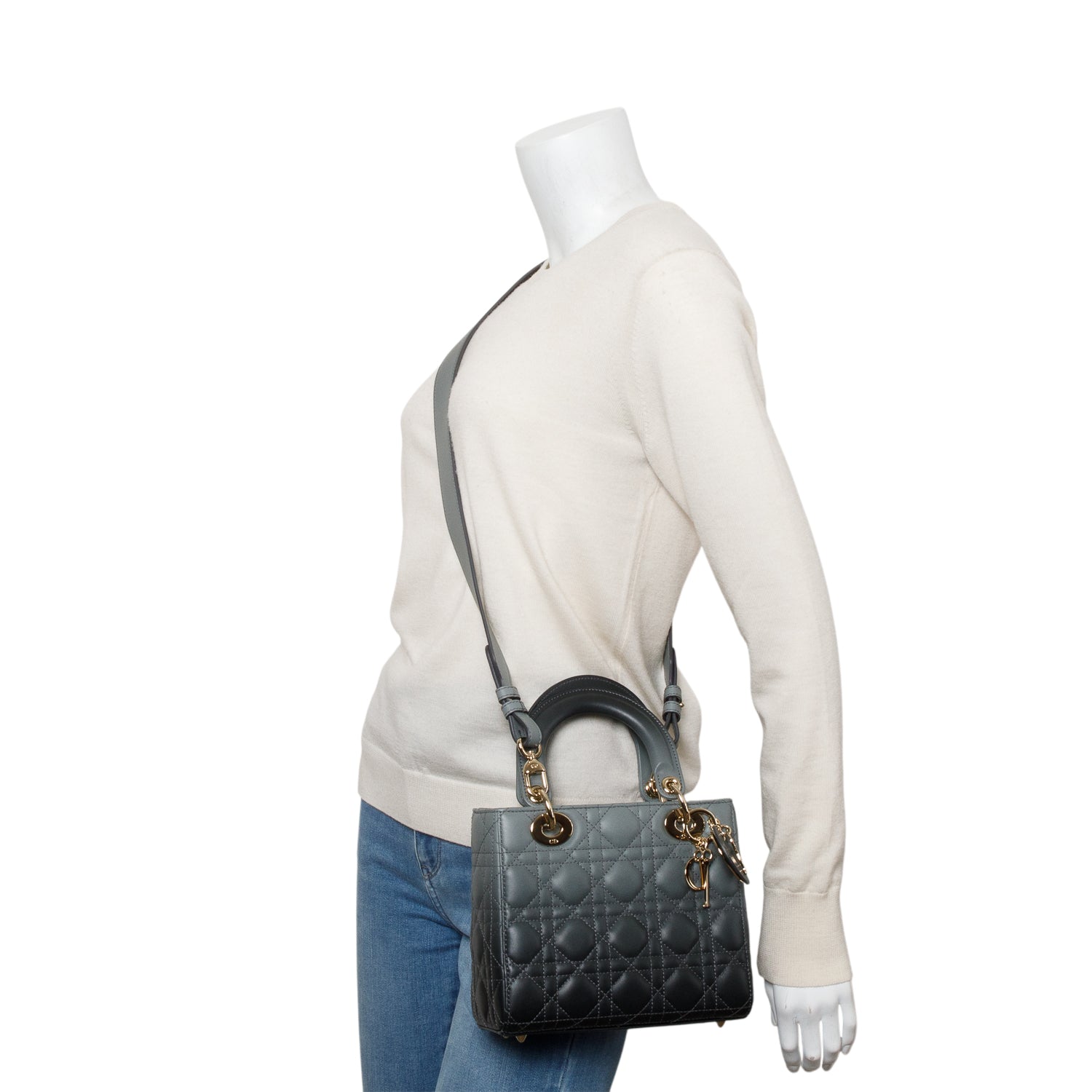 Christian Dior Grey Gradient Cannage Lambskin Leather Small Lady Dior My ABCDior Bag