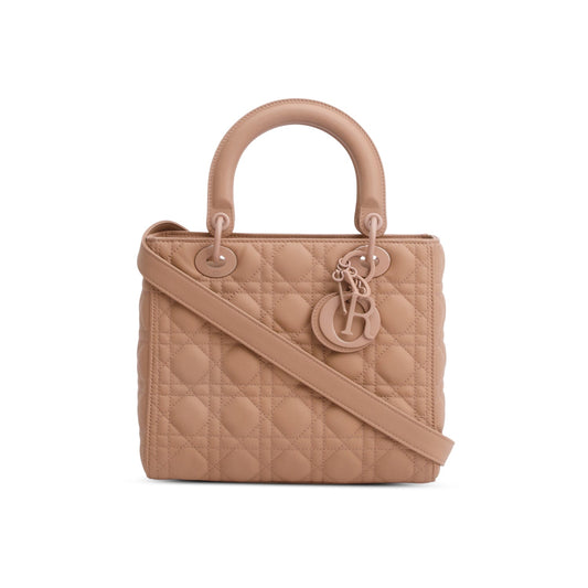 Christian Dior 2020 Blush Ultramatte Cannage Leather Medium Lady Dior Bag