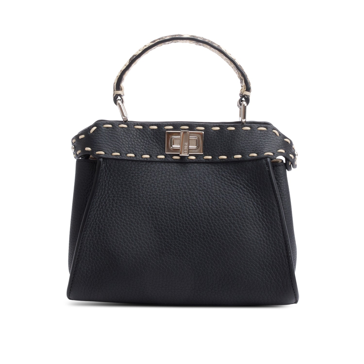 Fendi 2022 Black Calfskin Leather Python Trim Mini Selleria Peekaboo Bag