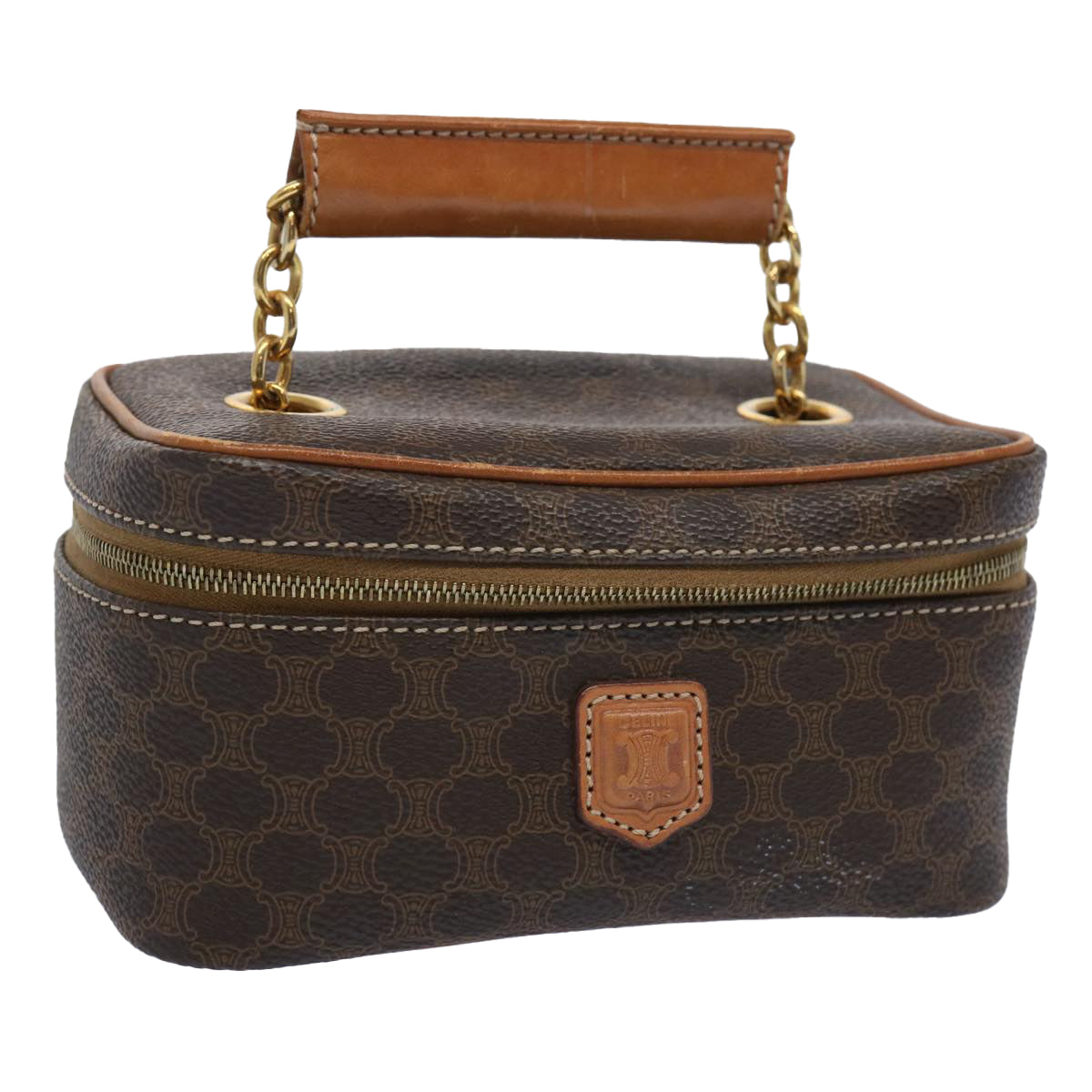 Luxury CELINE Macadam Canvas Vany Cosmetic Pouch PVC Leather Brown 62674