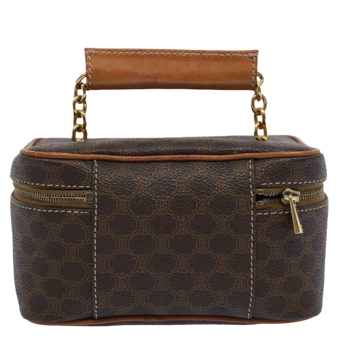 Luxury CELINE Macadam Canvas Vany Cosmetic Pouch PVC Leather Brown 62674