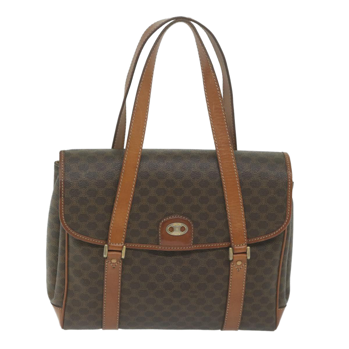 Luxury CELINE Macadam Canvas Hand Bag PVC Leather Brown 62676