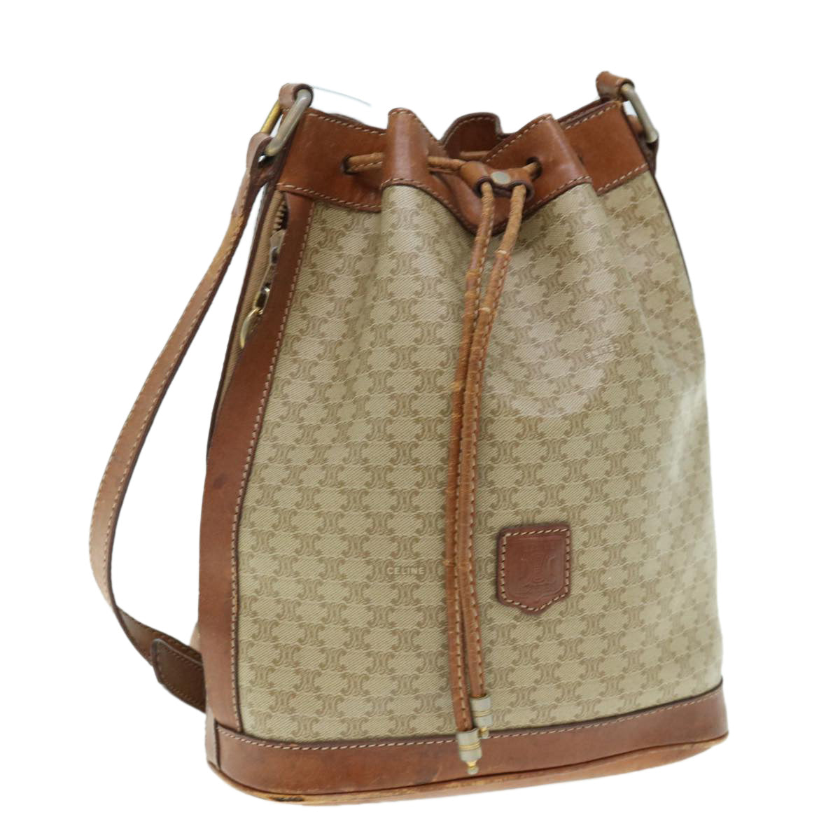 Luxury CELINE Macadam Canvas Shoulder Bag Beige 62765