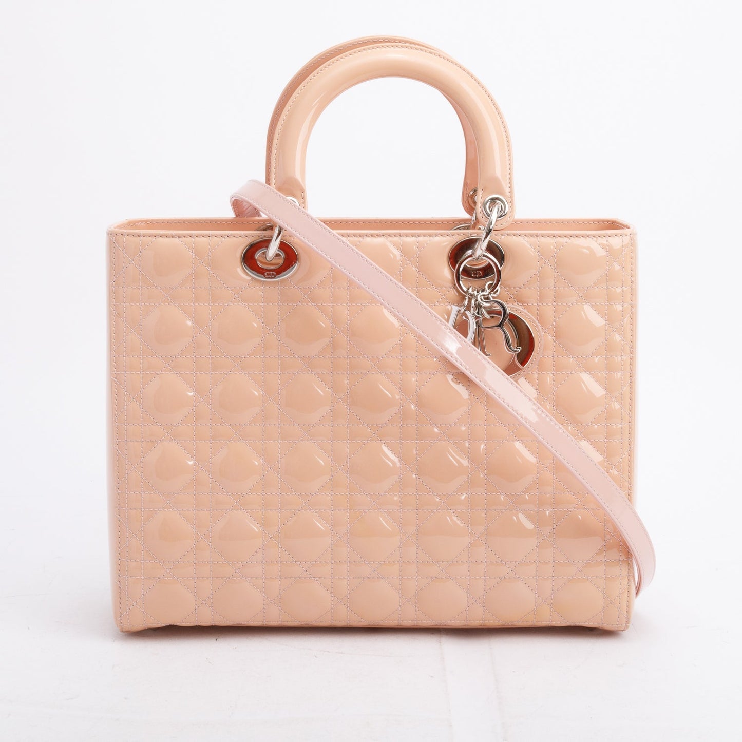 Christian Dior Beige Cannage Patent Leather Large Lady Dior Bag