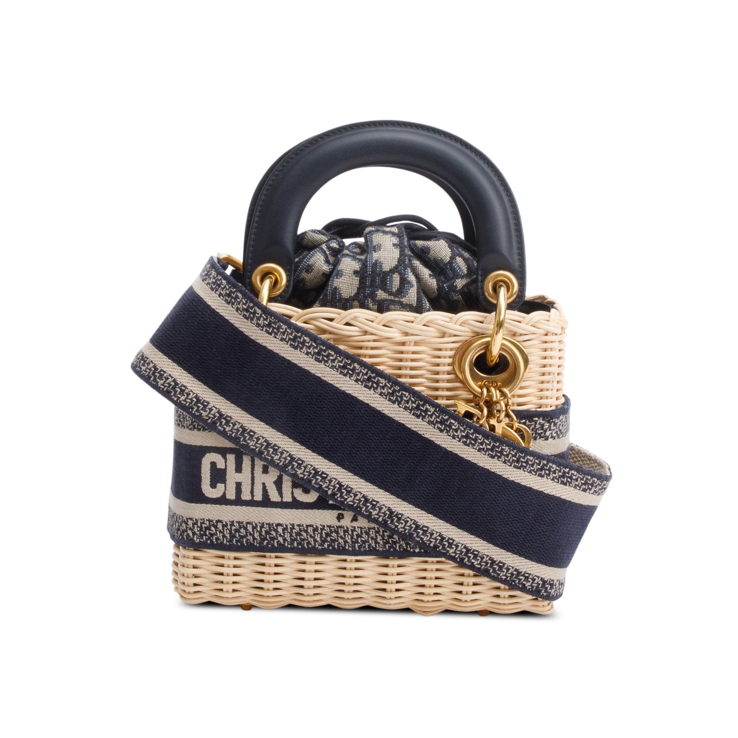 Christian Dior 2022 Wicker Navy Oblique Mini Lady Dior Bag