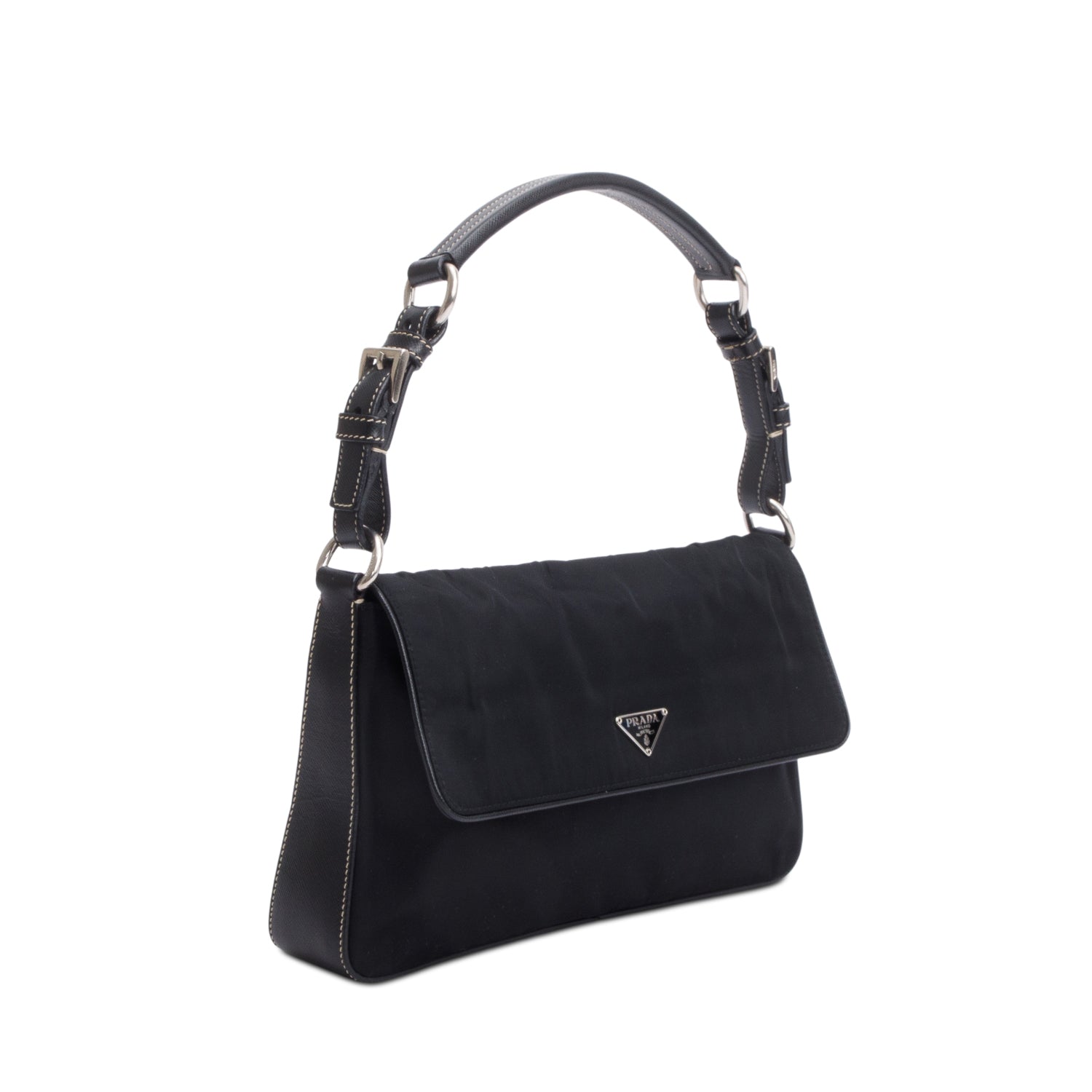Prada Black Saffiano-Trimmed Tessuto Nylon Flap Shoulder Bag
