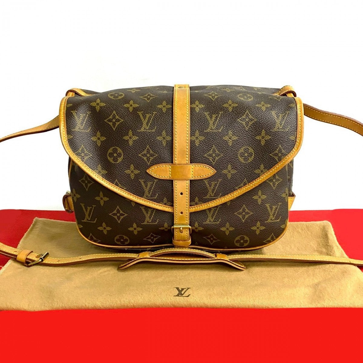 LOUIS VUITTON Shoulder Bag Leather, PVC Brown Monogram Saumur 30 mens(Unisex)