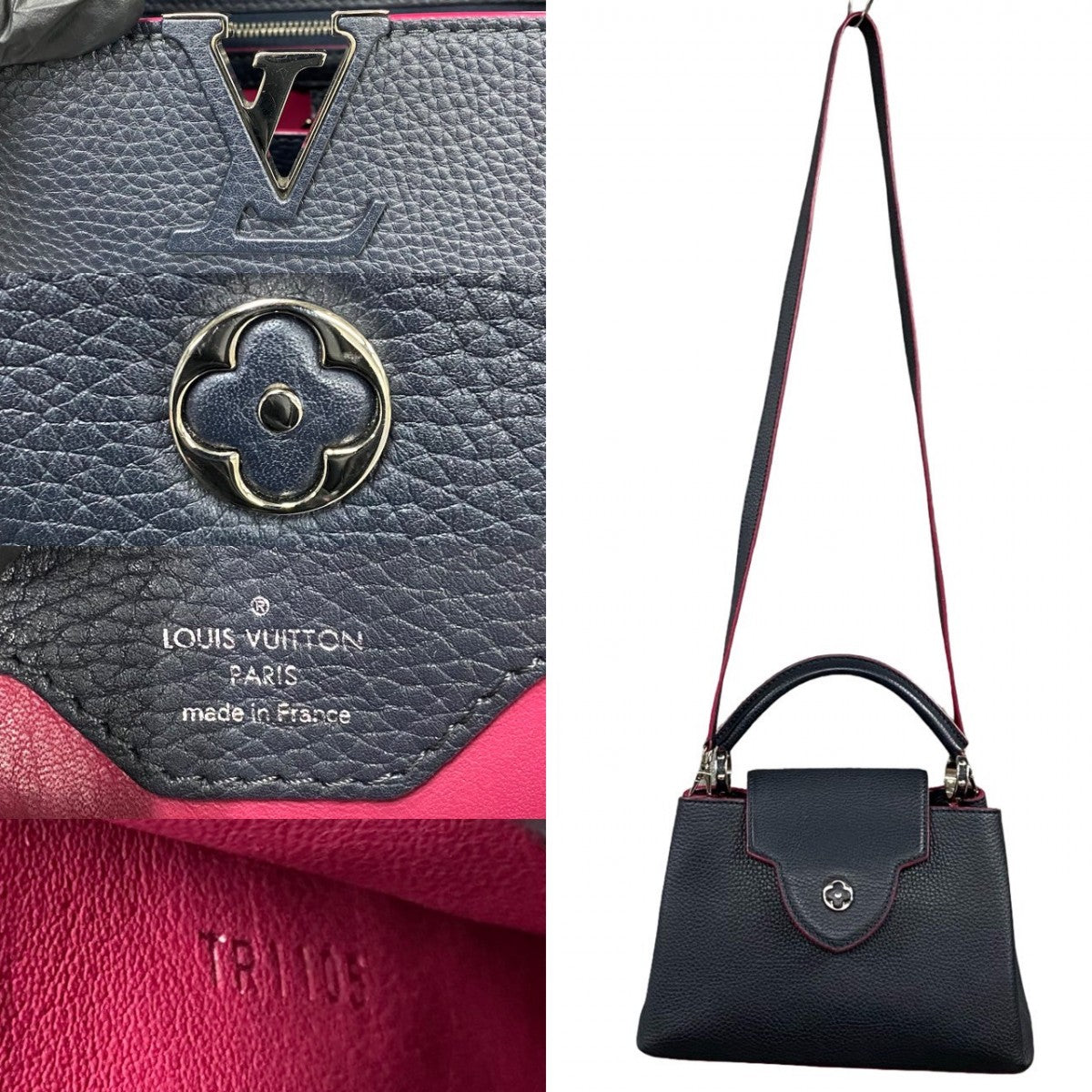 LOUIS VUITTON Shoulder Bag Taurillon Clemence Leather Navy Capsine BB Women