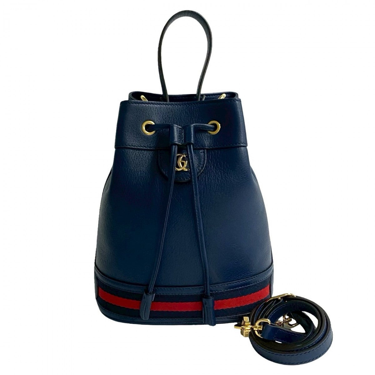 GUCCI Shoulder Bag leather Navy GG logo Off Deer Small Bucket Bag Women