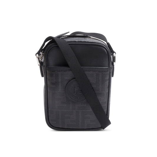 Fendi Black FF Zucca Coated Canvas Black Leather 1974 Double F Mini Camera Bag