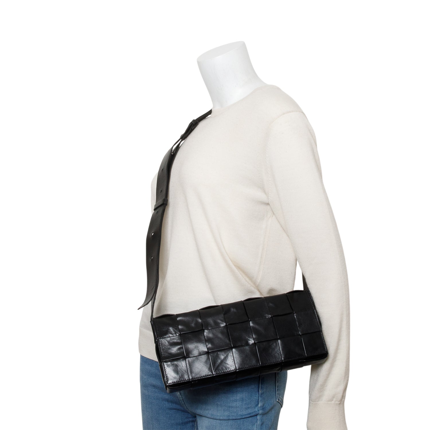 Bottega Veneta Black Paper Intrecciato The Stretch Cassette Bag