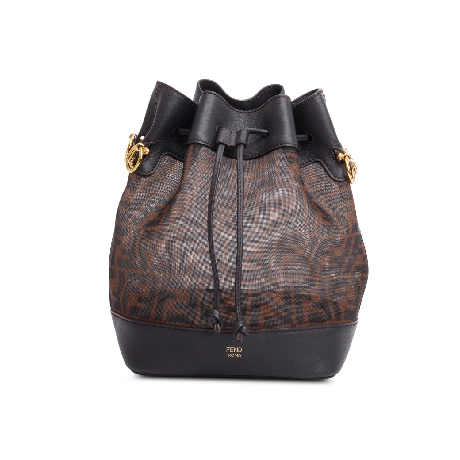 Fendi Brown Zucca FF Mesh Calfskin Leather Small Mon Tresor Bucket Bag