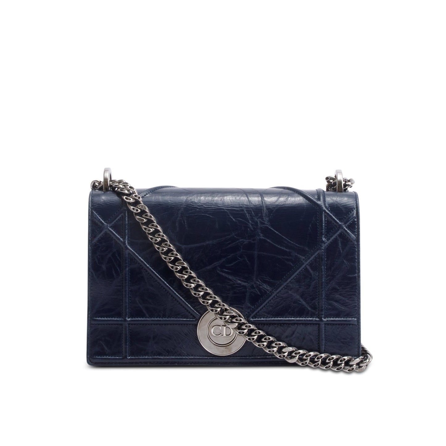 Christian Dior Navy Crinkled Cannage Leather Crystal Embellished Medium Diorama Flap Bag